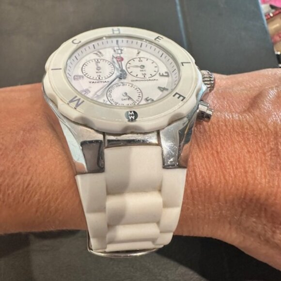 Michele White Jelly Bean Watch with Analog Display